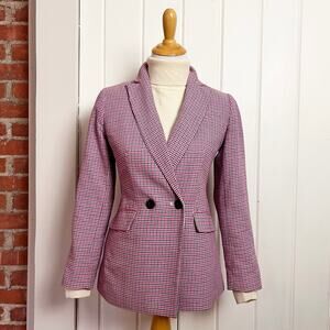 Talbots Double Breasted Pink Houndstooth Blazer 2P Plaid Jacket
